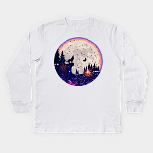 Moon Wolf Kids Long Sleeve T-Shirt